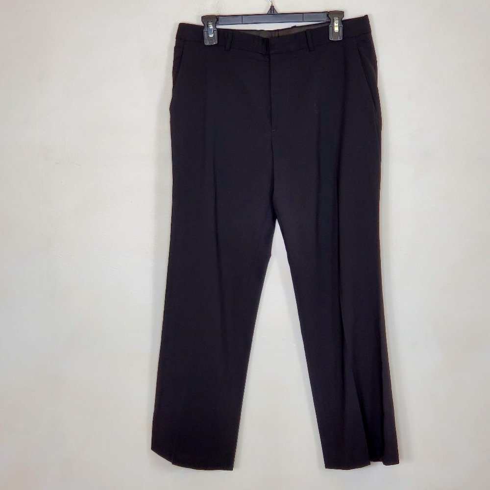 THEORY Black Stretch Wool Trouser Straight Leg Pants 32 EUC